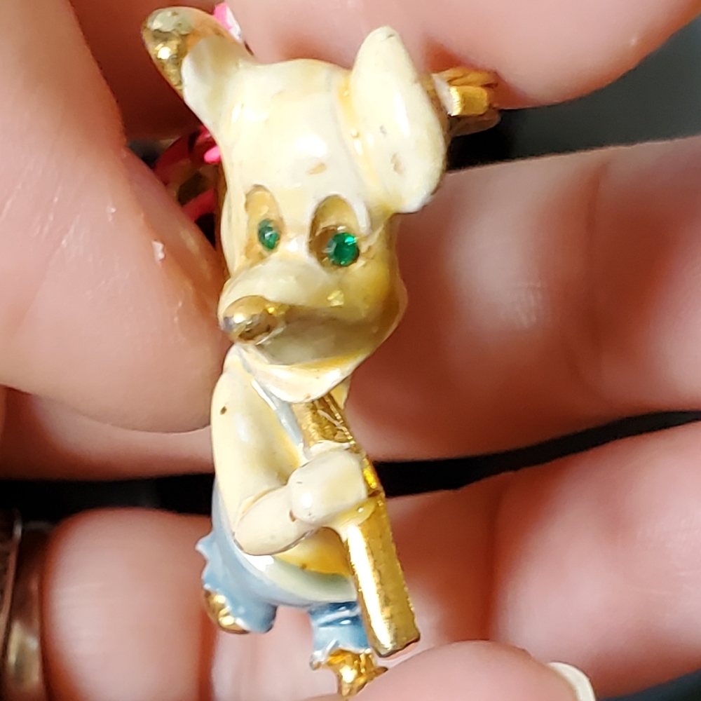 Vintage goldtone enamel hobo mouse brooch pin signed lind-gal 50's - Picture 6 of 10